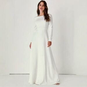 Lulus Bridal Iconic Love Story White Backless Long‎ Sleeve Maxi Dress XL